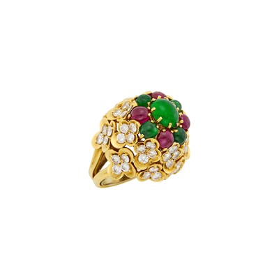 Lot 147 - M. Gérard Gold, Cabochon Colored Stone and Diamond Dome Ring, France