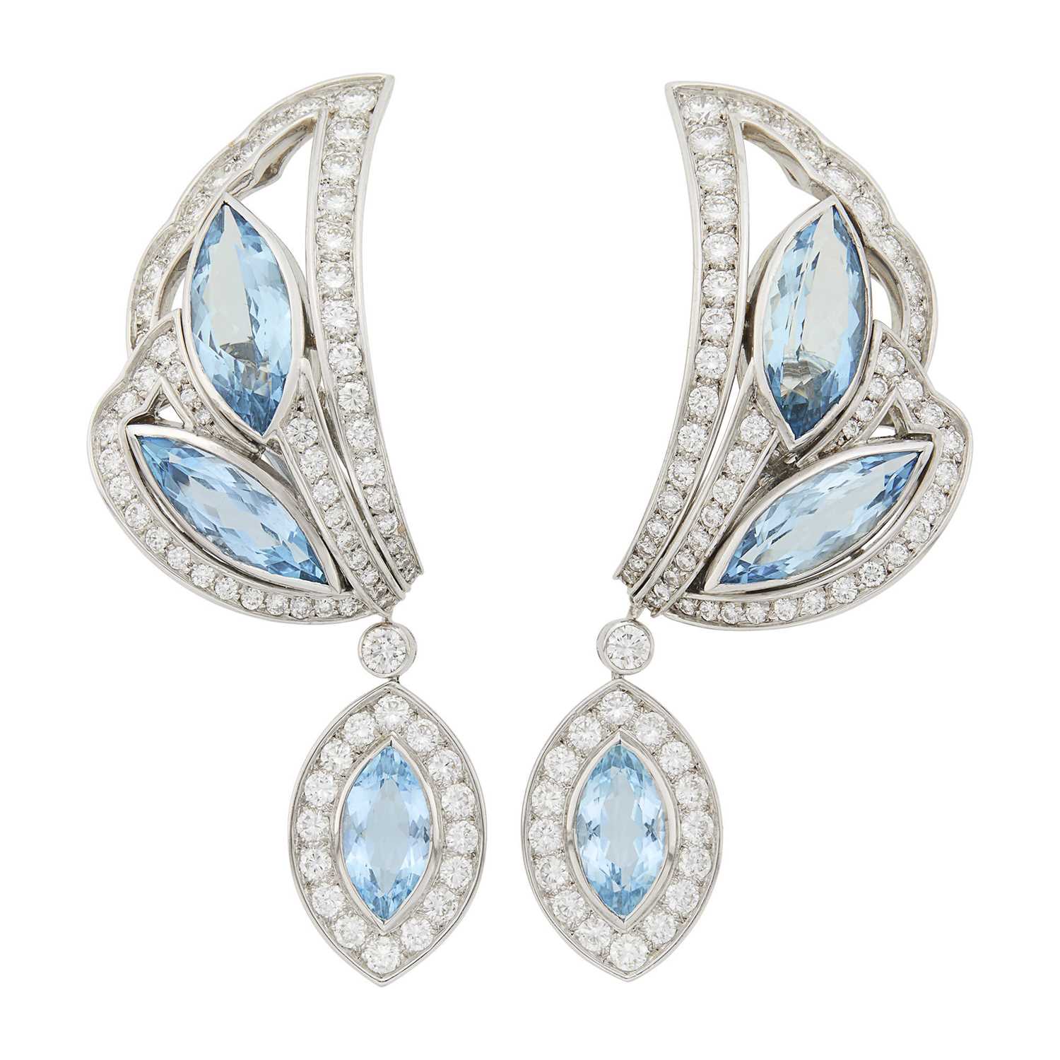 Lot 72 - Boucheron Pair of White Gold, Aquamarine and Diamond Pendant-Earclips, France