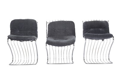 Lot 587 - Set of Six Gaston Rinaldi Style Upholstered Chromed Metal Chairs