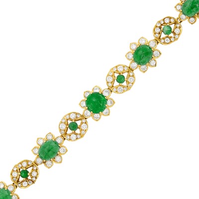 Lot 37 - Gold, Cabochon Emerald and Diamond Bracelet
