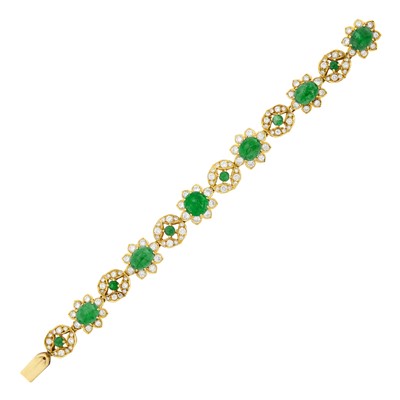 Lot 37 - Gold, Cabochon Emerald and Diamond Bracelet