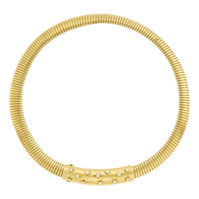 Lot 178 - Van Cleef & Arpels Gold and Diamond Snake Link Slide Necklace