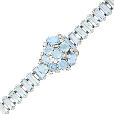 Lot 101 - Cartier New York Palladium, Aquamarine and Diamond Bracelet