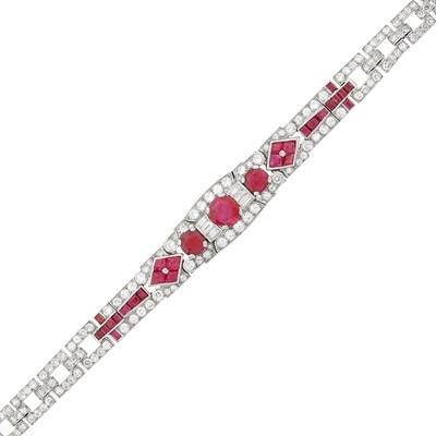 Lot 218 - S. J. Rood Platinum, Ruby and Diamond Bracelet