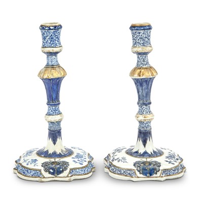 Lot 236 - Pair of Chinese Export Porcelain Blue and White Candlesticks
