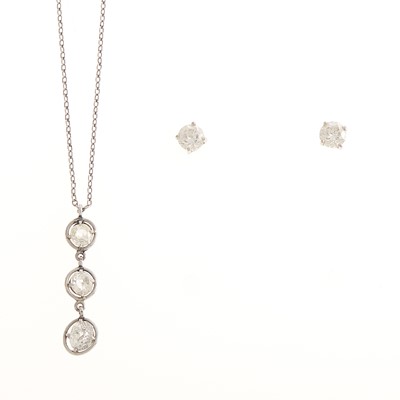 Lot 1160 - Pair of Diamond Stud Earrings and Diamond Pendant with Chain Necklace