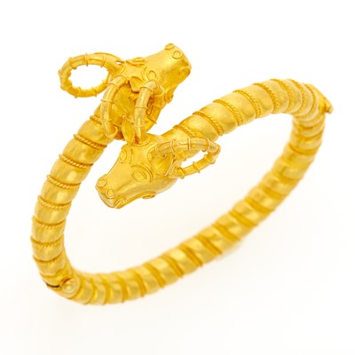 Lot 1060 - High Karat Gold Ram's Head Bangle Bracelet