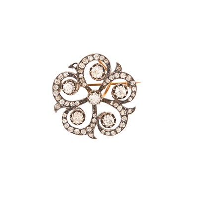 Lot 1159 - Antique Gold, Silver and Diamond Pendant-Brooch