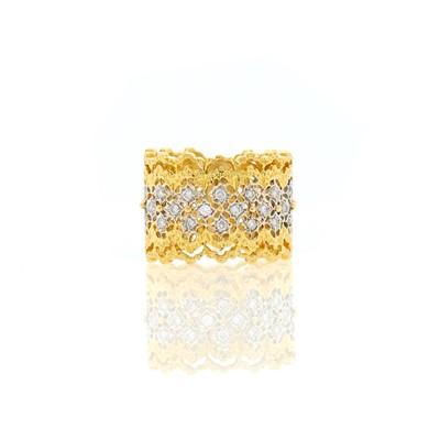 Lot 1011 - Wide Two-Color Gold and Diamond Band Ring