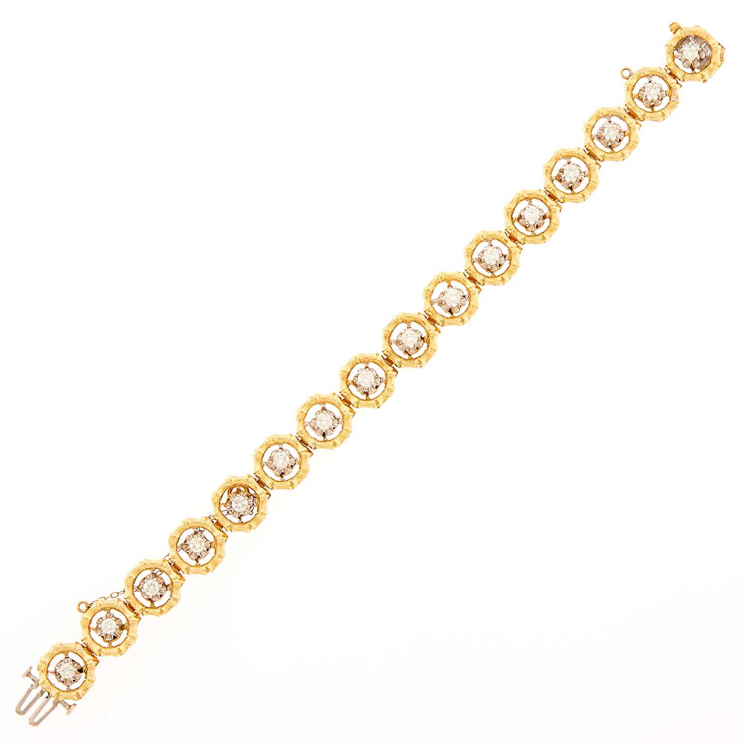 Lot 1019 - Gold and Diamond Bamboo Link Bracelet