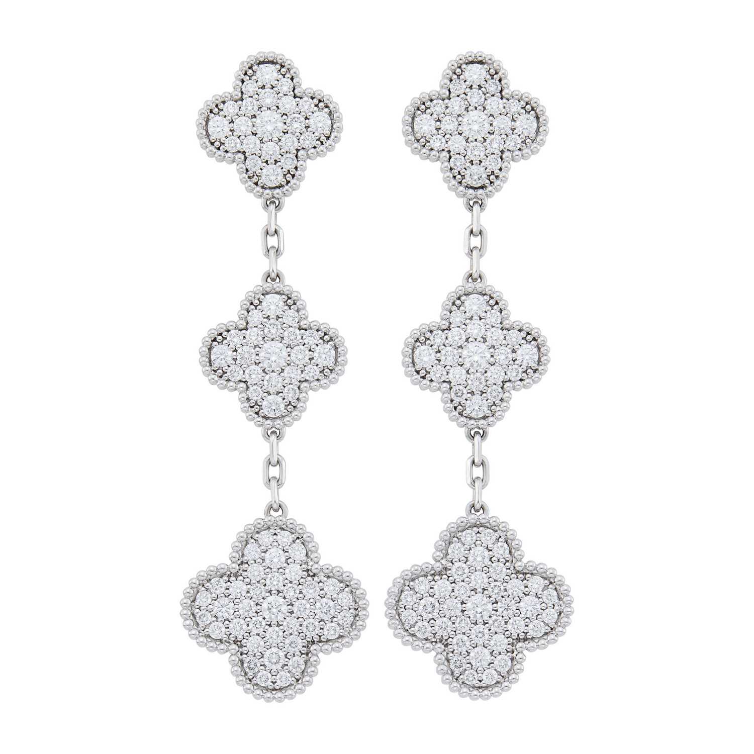Lot 68 - Van Cleef & Arpels Pair of White Gold and Diamond 'Magic Alhambra' Pendant-Earrings, France