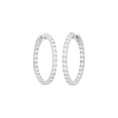 Lot 67 - Pair of White Gold and Diamond Hoop Earrings