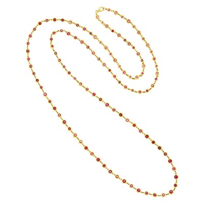 Lot 25 - Long Gold and Ruby Chain Necklace
