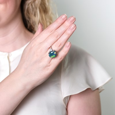 Lot 108 - Platinum, Black Opal and Diamond Ring