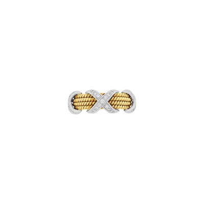 Lot 4 - Tiffany & Co. Schlumberger Gold, Platinum and Diamond 'Rope Four Row X' Ring