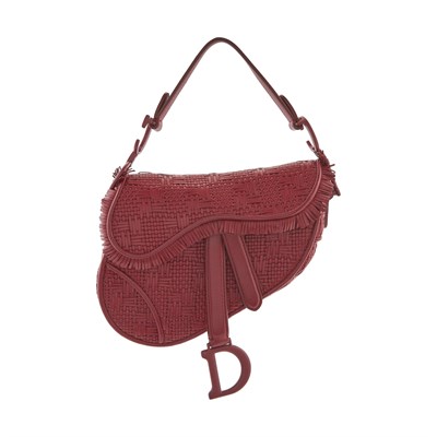 Lot 157 - Christian Dior Red Woven Leather Mini 'Saddle' Bag