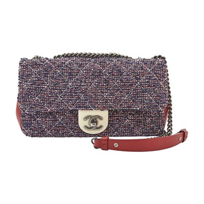 Lot 159 - Chanel Red, White and Blue Tweed Flap Bag