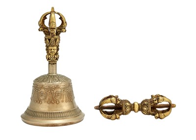 Lot 567 - A Tibetan Gilt Bronze Vajra and Ghanta