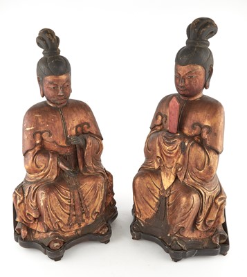 Lot 98 - Two Chinese Gilt Lacquered Wood Daoist Deities
