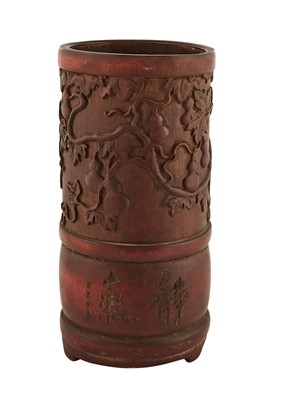 Lot 498 - A Chinese Carved Bamboo Brush Pot