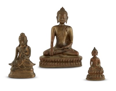 Lot 547 - Three Asian Cast Bronze Figures of Buddha