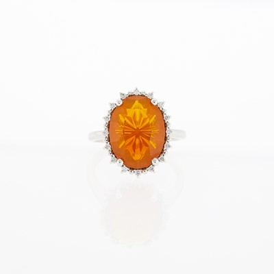 Lot 1236 - White Gold, Fire Opal and Diamond Ring