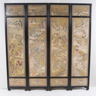 Lot 160 - A Chinese Four-Panel Kesi Silk Floor Screen