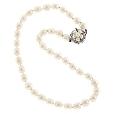 Lot 1132 - White Gold, Cultured Pearl and Sapphire Necklace