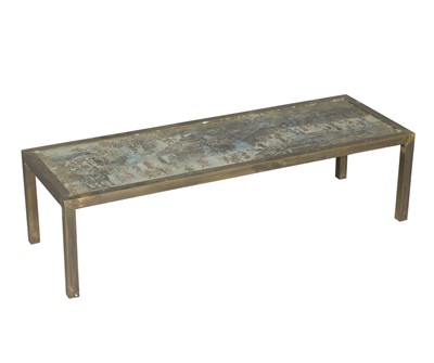Lot 578 - Philip and Kelvin Laverne Acid Etched, Enameled and Patinated Bronze "Spring Festival" Coffee Table