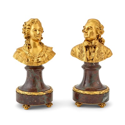 Lot 274 - Pair of Gilt-Bronze and Marble Busts of Marie Antoinette and King Louis XVI