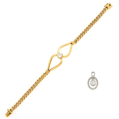 Lot 1227 - Gold and Diamond Bracelet and White Gold and Diamond Pendant