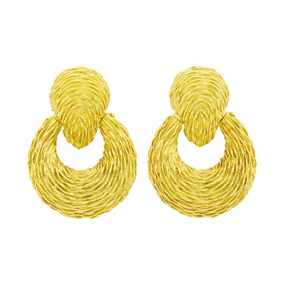Lot 47 - Van Cleef & Arpels Pair of Gold Door Knocker Pendant-Earrings