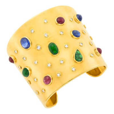 Lot 23 - Chantecler Capri Gold, Cabochon Colored Stone and Diamond Cuff Bangle Bracelet