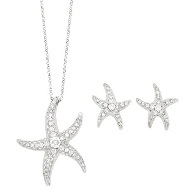 Lot 74 - White Gold and Diamond Starfish Pendant with Chain and Pair of Earrings