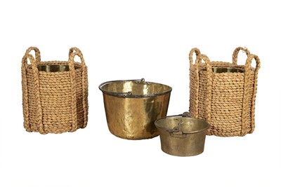 Lot 340 - Pair of Woven Reed Log Baskets with Brass...