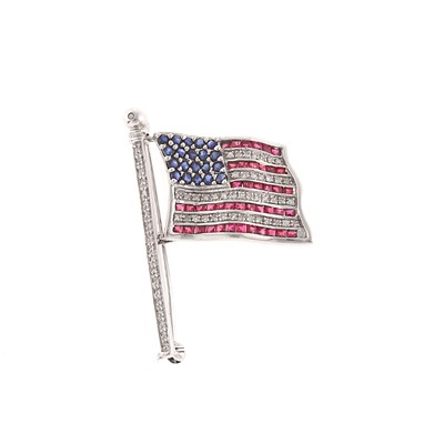 Lot 1137 - White Gold, Sapphire, Ruby and Diamond United States Flag Brooch