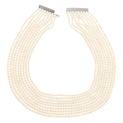 Lot 1098 - Nine Strand Cultured Pearl Necklace with White Gold Clasp