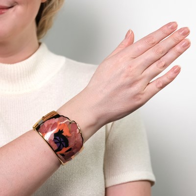 Lot 8 - Tiffany & Co. Gold and Hardstone Floral Cuff Bangle Bracelet