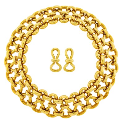 Lot 10 - Tiffany & Co., Paloma Picasso Gold 'Monaco' Necklace and Pair of Earclips