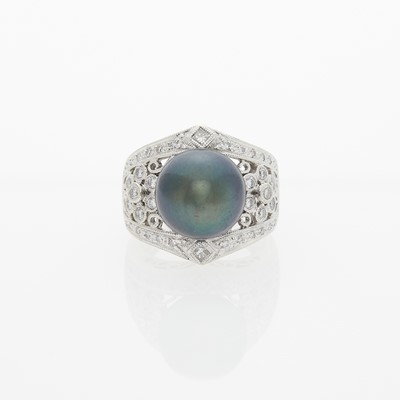 Lot 1176 - White Gold, South Sea Tahitian Gray Cultured Pearl and Diamond Ring
