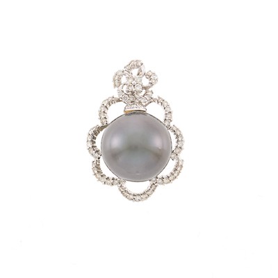 Lot 1170 - White Gold, South Sea Tahitian Gray Cultured Pearl and Diamond Pendant