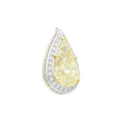 Lot 152 - Two-Color Gold, Light Yellow Diamond and Diamond Pendant