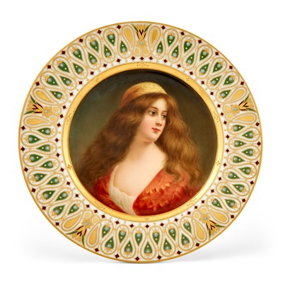 Lot 264 - Vienna Style Gilt, Hand-Painted and Enameled Porcelain Portrait Cabinet Plate of Ayesta