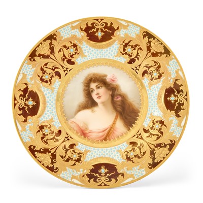 Lot 265 - Vienna Style Gilt, Hand-Painted and Enameled Porcelain Allegorical Portrait Cabinet Plate