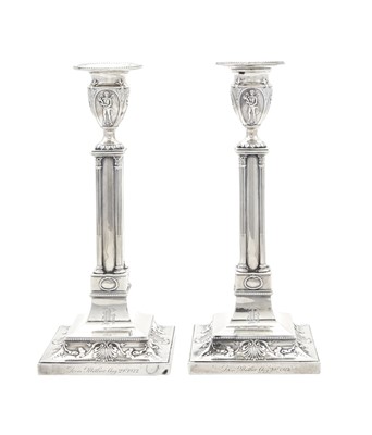 Lot 35 - Pair of George V Adams Style Sterling Silver Candlesticks