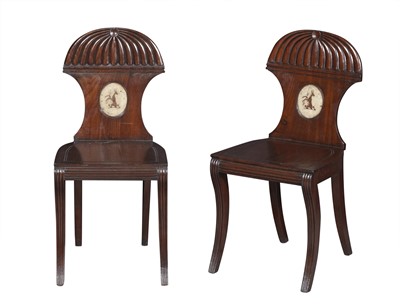 Lot 129 - Pair of Regency Mahogany and Painted Hall Chairs