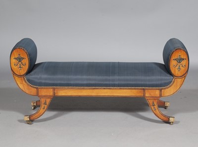 Lot 92 - George III Style Paint Decorated Mahogany Horsehair Upholstered Bench