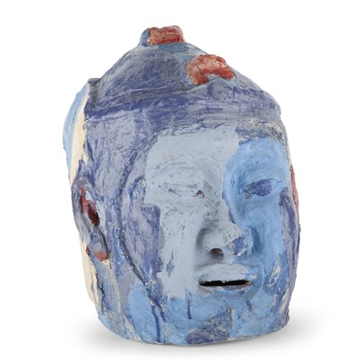 Lot 110 - A Painted Ceramic Head of Buddha