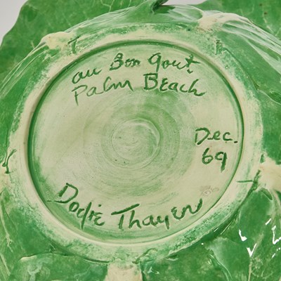 Lot 82 - Dodie Thayer Glazed Ceramic Lettuce Ware Covered Tureen and Stand