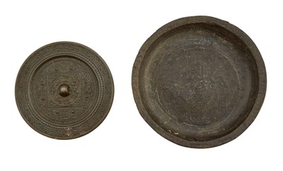 Lot 120a - A Chinese Bronze Round Mirror and Dish